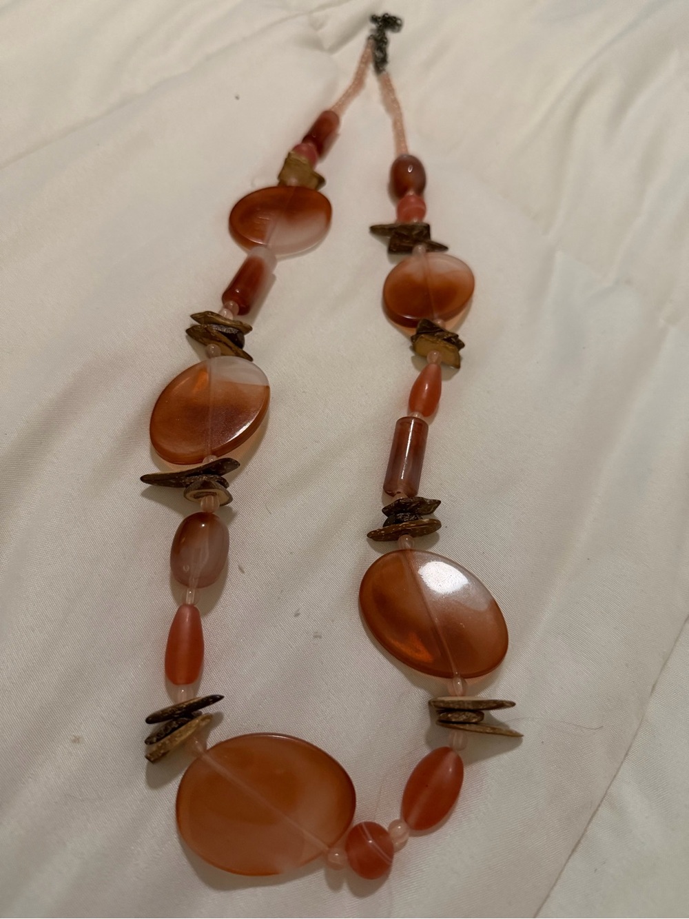🩷❤️🤎 Hand-made Rustic Pink-Orange-Brown Bead Statement Necklace